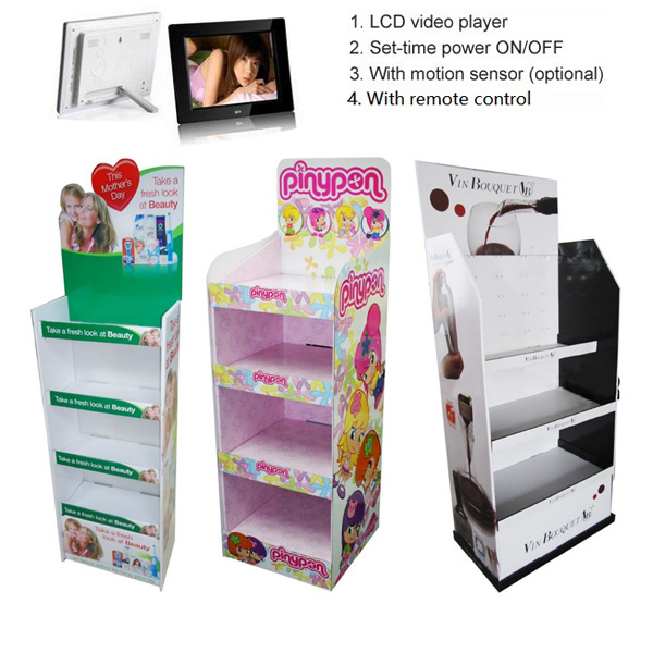 Point of sale cardboard display with TV monitor