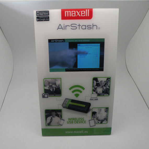 Motion sensor acrylic display stand with LCD made in china