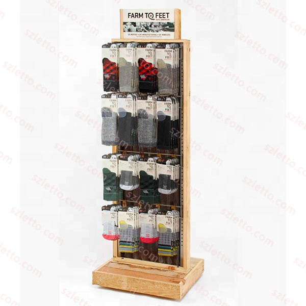 Socks wooden floor display stand hooking rack for retail pos